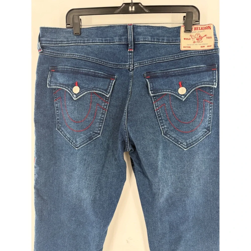 True Religion Ricky SN Flap Straight Jeans Dark Shivering Wash Red Stitch 36